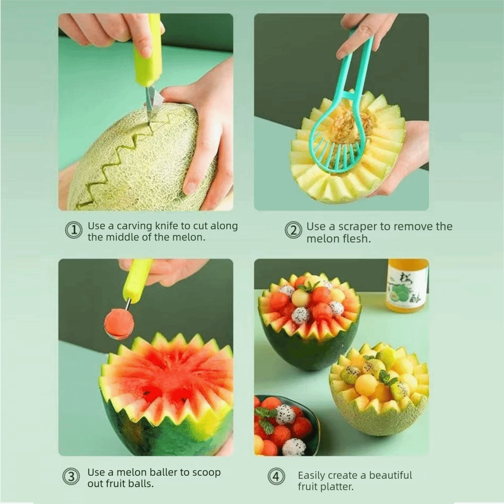 Avocado Slicer Tool - お手入れ簡単 3 in 1 メロンスクープ 両頭プラスチック製アボカドスライサー