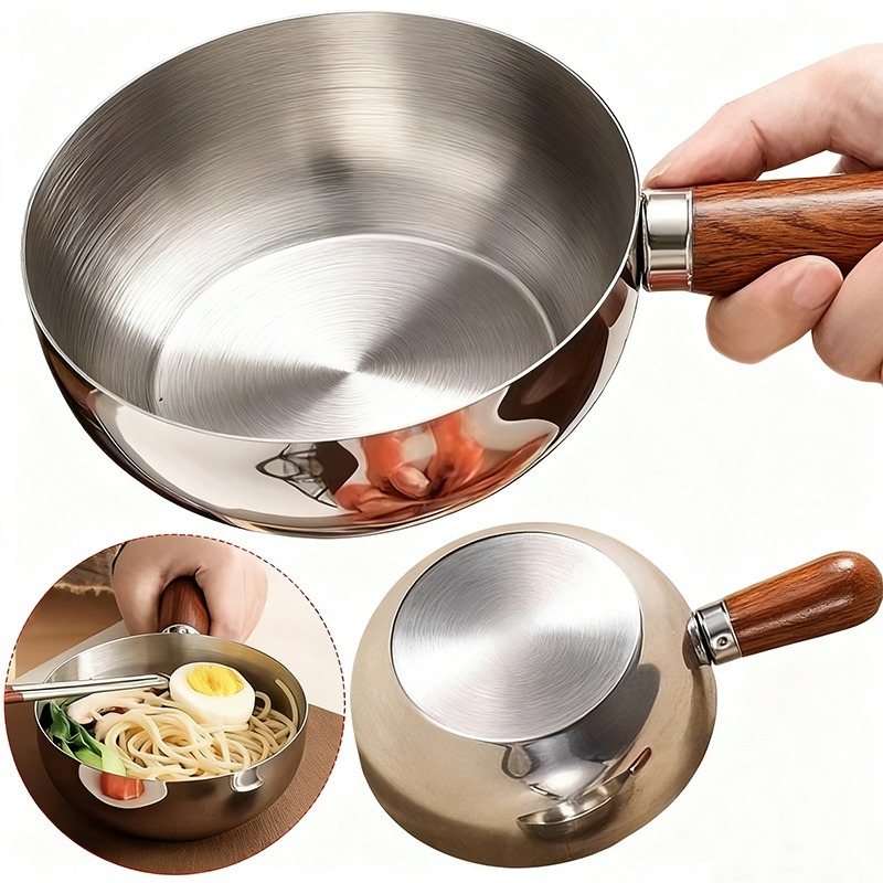 Kitchen Gadgets And Accessories - ステンレス製ソースパン ミルクパン くるみ材の木製ハンドル付き 小型調理鍋 卵を焼く・牛乳を温める用 316ステンレス製