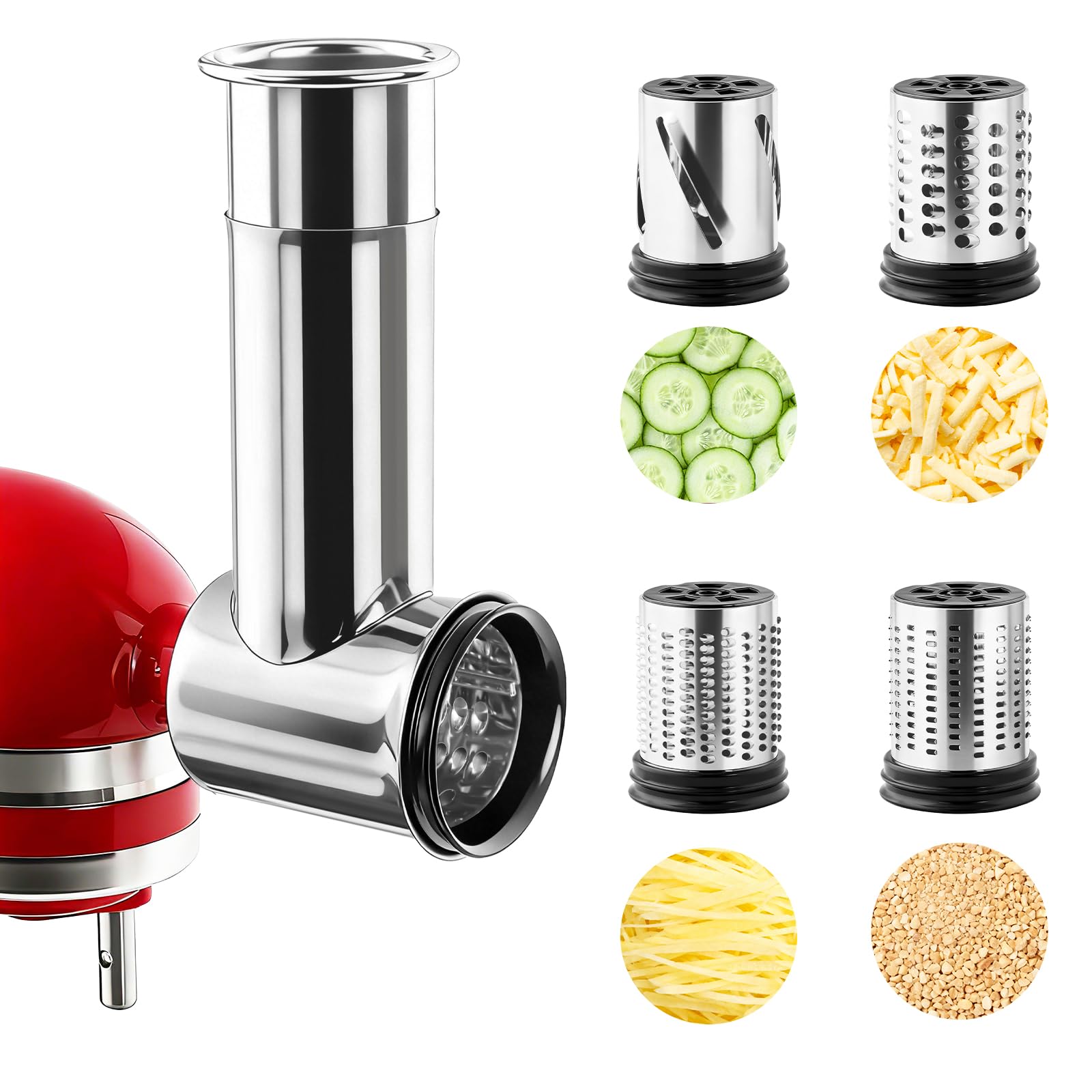 Cheese Grater Box - キッチンエイドスタンドミキサー用ステンレス製スライサーシュレッダーチーズグレーターアタッチメント、サラダメーカー、パウダーミル、食器洗い機対応、3枚刃付き