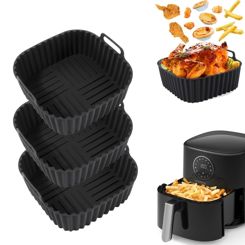 Silicone Steamer Basket - エアフライヤーシリコンライナー 正方形 再利用可能 ノンスティックバスケットマット 4-7QT エアフライヤーオーブン