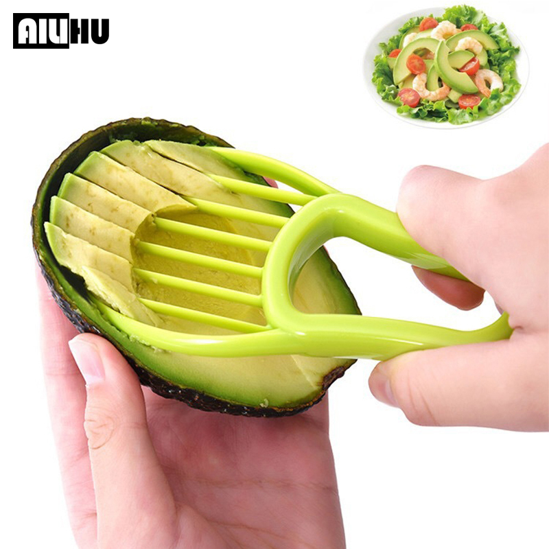 Avocado Slicer Tool - 3 in 1ステンレス鋼スライサー,野菜スライサー,肉,バター,果物と野菜の切断,プラスチックナイフ,ガジェット