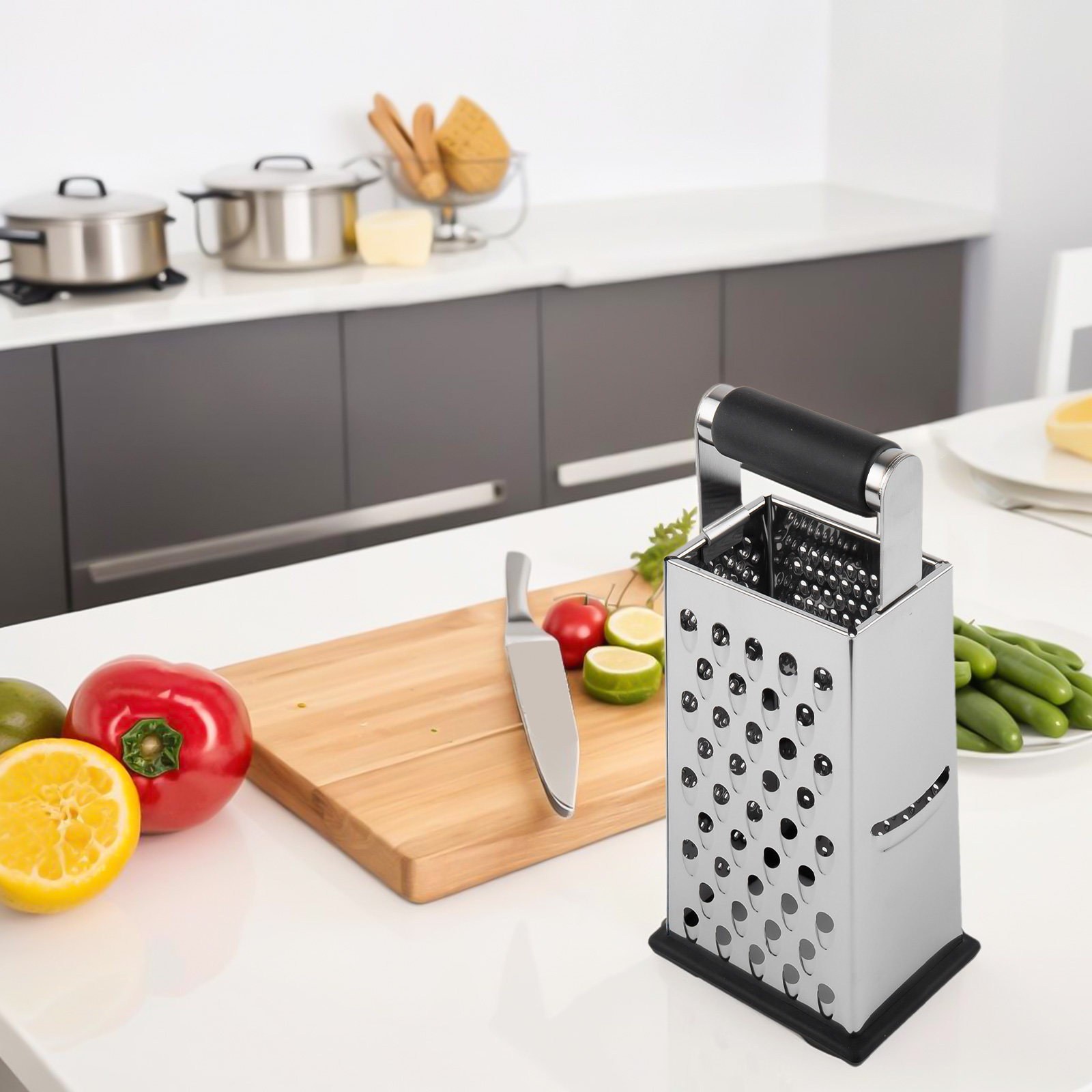 4面ステンレス鋼ボックスグレーター、ハンドル付きキッチン野菜 - Cheese Grater Box のレビューと価格